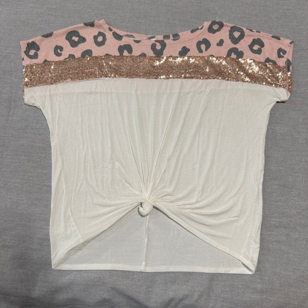 Vanilla Bay Womens Tie Front Top Pink Leopard Sequins Sequin Size M